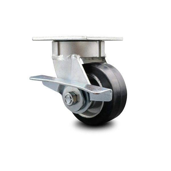 Service Caster 4 Inch Kingpinless Rubber on Aluminum Wheel Swivel Caster with Brake SCC SCC-KP30S420-RAR-SLB - main